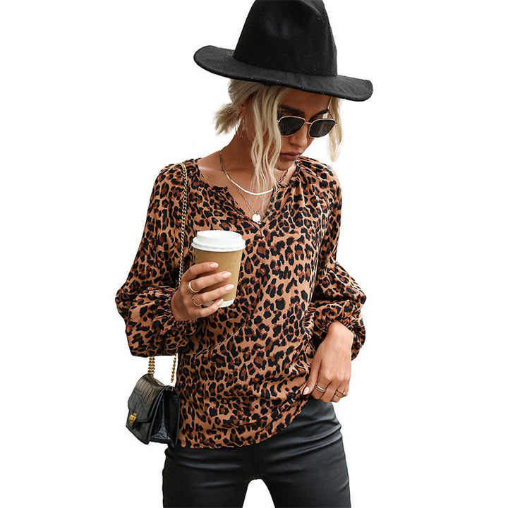 Women's Retro Top Pullover Leopard-print Long-sleeved Shirt-Blouses & Shirts-Zishirts