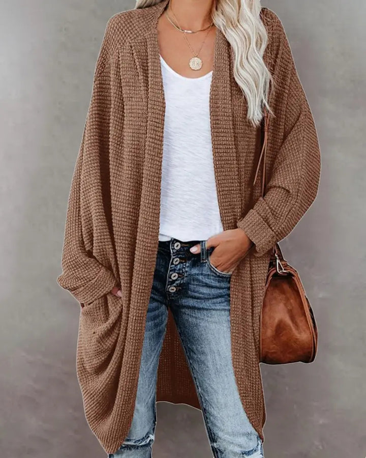 Lapel Solid Color Long Knit Cardigan Pocket Long Sleeve Jacket-Jackets-Zishirts