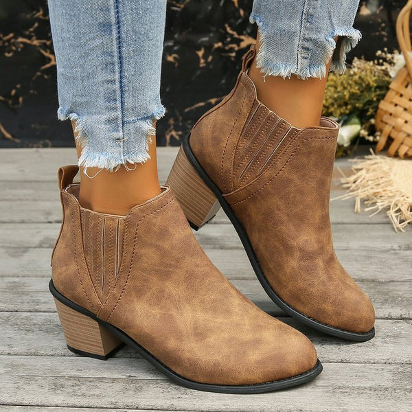 European And American Plus Size Pointed Chunky Heel Martin Boots Women-Womens Footwear-Zishirts