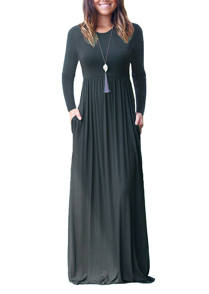 Women's Fashion Casual Long Sleeve Elastic Waist Dress-Lady Dresses-Zishirts