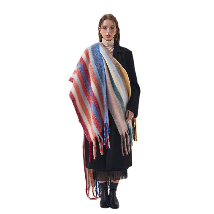 Rainbow Color-blocking Striped Scarf Winter Korean Style-Scarves & Wraps-Zishirts