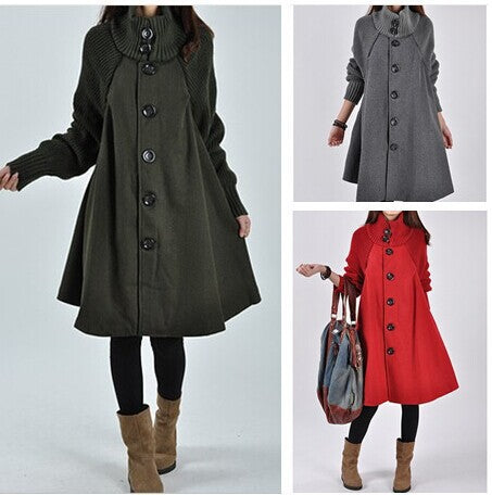 Plus Size Women's Mid-length Loose Woolen Coat-Jackets-Zishirts