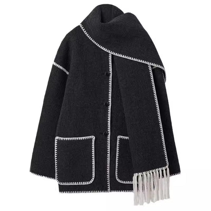 Women's Woolen Coat Thick Loose With Scarf-Jackets-Zishirts