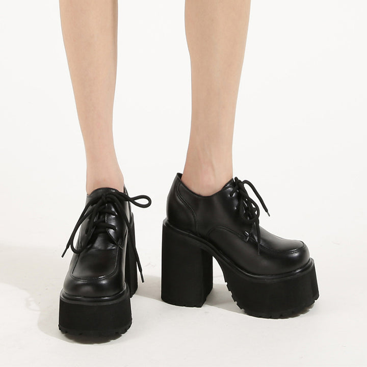 Platform Muffin Lace Up Round Toe Chunky Heel Platform-Womens Footwear-Zishirts