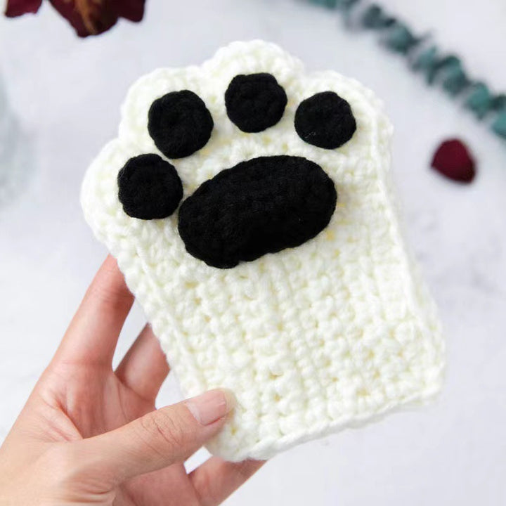 Cat's Paw Gloves Handmade Wool Woven Half Finger Finished Cute Warm Winter Gift For Girlfriend-Women's Outerwear 2023-Zishirts