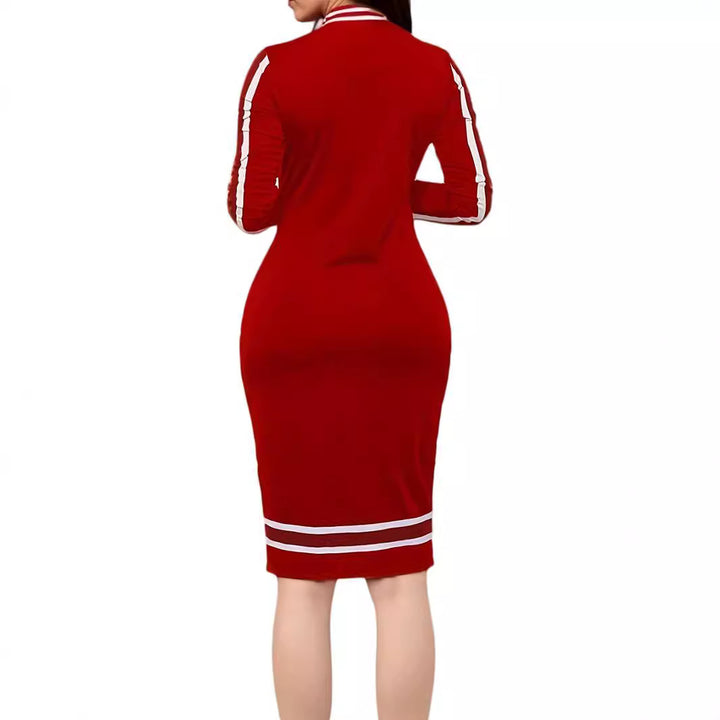 European And American Long Sleeve Zipper Casual Dress Women-Lady Dresses-Zishirts