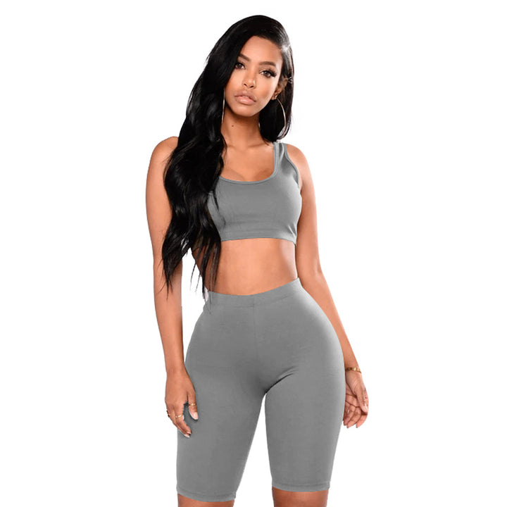 Women's Summer Solid Color Sports Sexy Two-piece Set-Suits & Sets-Zishirts