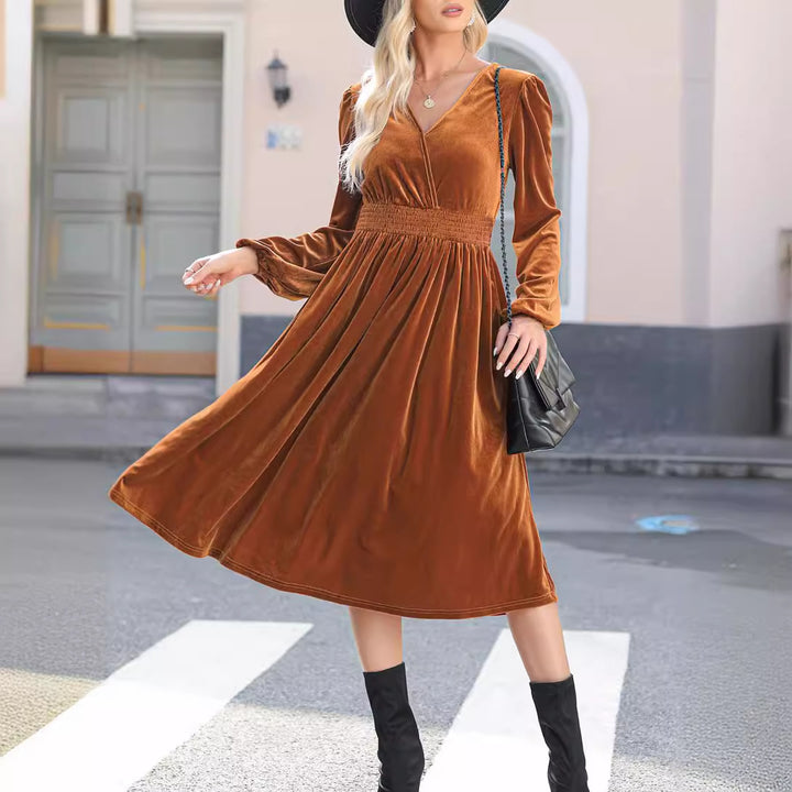 Solid Color Long Sleeve Dress For Women-Lady Dresses-Zishirts