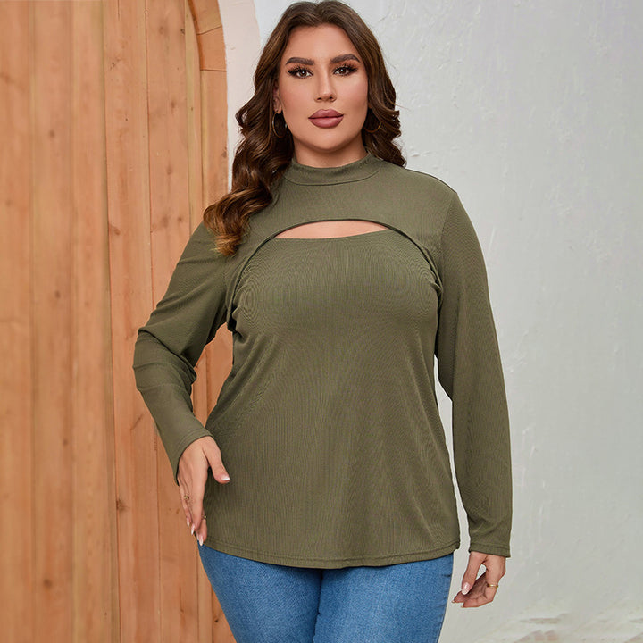 Slim Solid Color Long Sleeve T-shirt Top-Blouses & Shirts-Zishirts