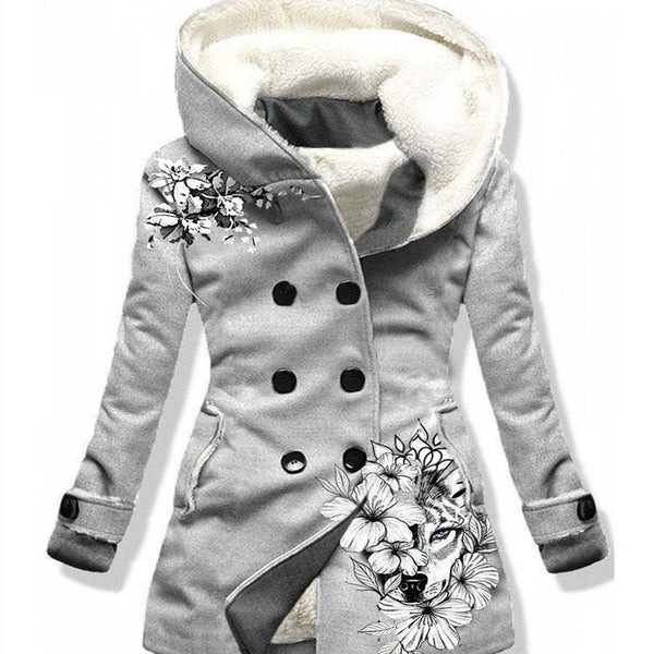 Digital Printing Double-breasted Fleece-lined Hooded Jacket-Jackets-Zishirts