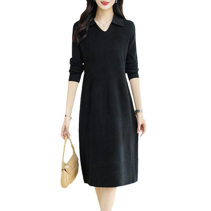 Lapel Knitted Dress Women's Clothing-Lady Dresses-Zishirts