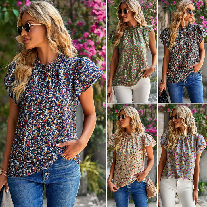 Women's Loose Casual Top Floral Round Neck Shirt-Blouses & Shirts-Zishirts