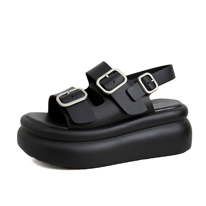 Women's Platform Sandals With Belt Buckle-Womens Footwear-Zishirts