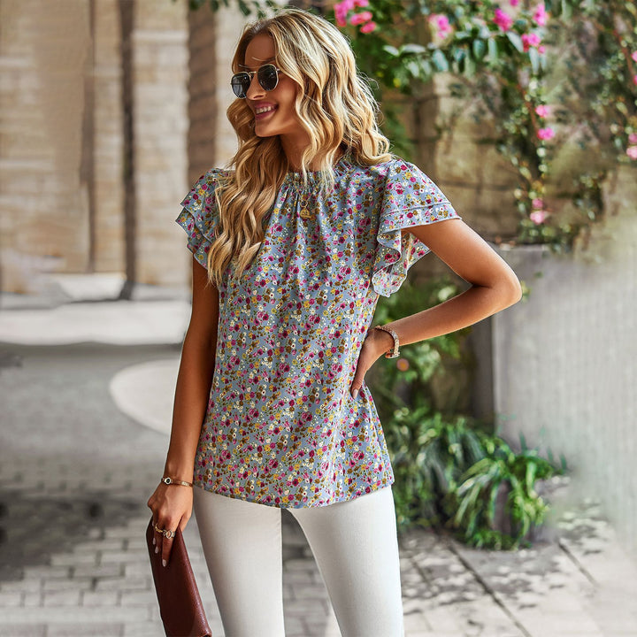 Women's Loose Casual Top Floral Round Neck Shirt-Blouses & Shirts-Zishirts