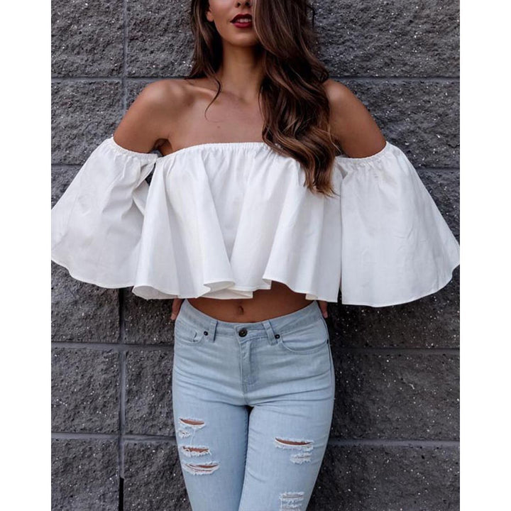 Women's Solid Color Off-shoulder Top-Blouses & Shirts-Zishirts