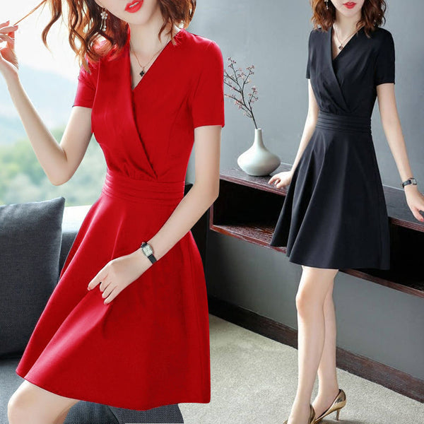 Mid-length Waist Skimming Small Black Dress Women-Suits & Sets-Zishirts