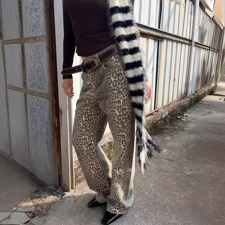 Vintage Leopard Print Jeans For Men And Women Hip Hop Trend-Woman Jeans-Zishirts