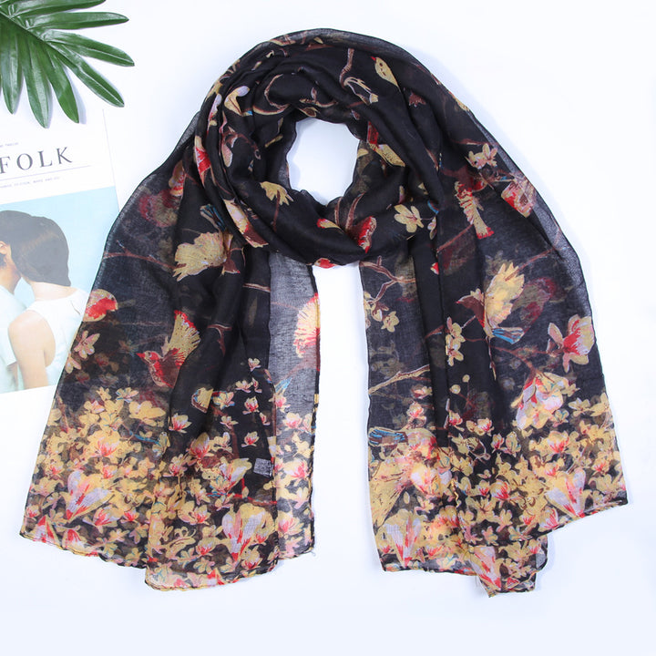 Yarn Branches Bird Magpie Print Paris Scarf-Scarves & Wraps-Zishirts