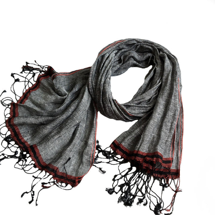 Pure Linen Hemp Gray Men's And Women's All-match Oversized Scarf-Scarves & Wraps-Zishirts