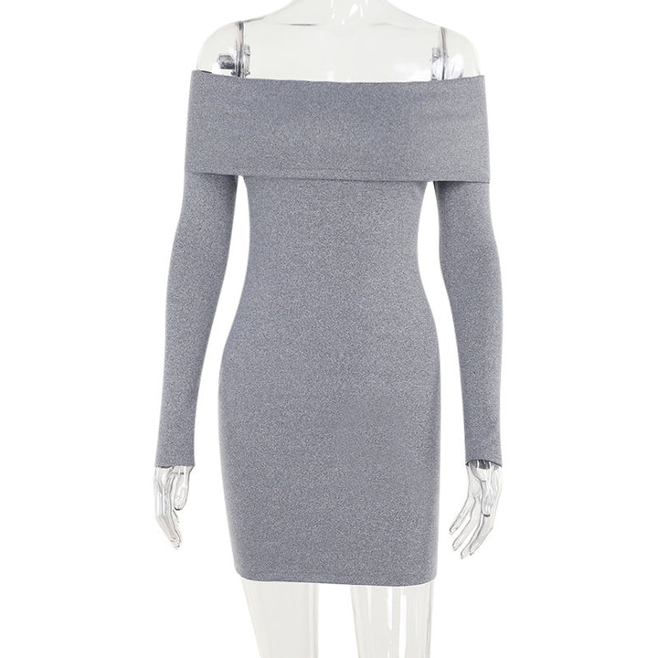 Slim-fit Off-shoulder Knitted Long-sleeved Dress-Lady Dresses-Zishirts