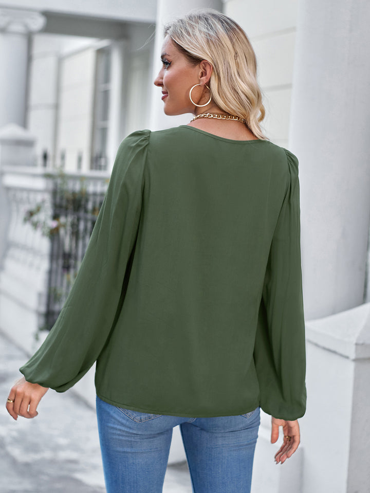 Solid Color Square Collar Slim Fit Long-sleeved Versatile Top-Blouses & Shirts-Zishirts