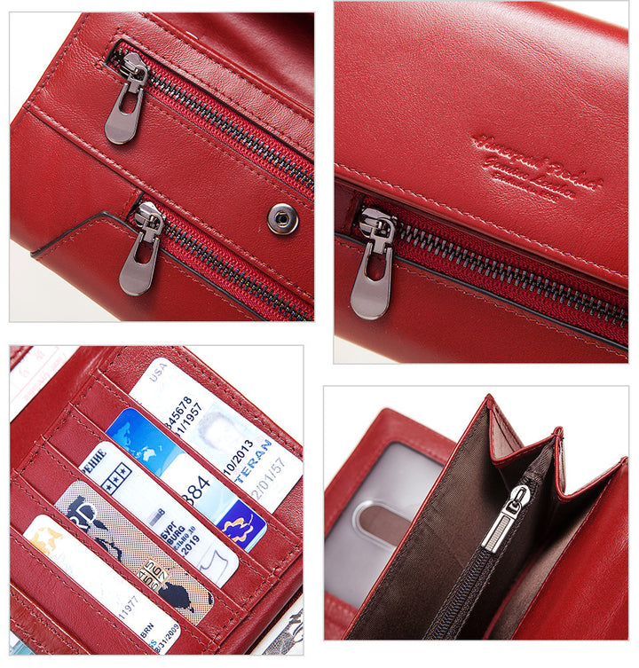 Long Cowhide Multiple Card Slots Coin Pocket RFID Anti-magnetic Women's Handbag-Women's Bags-Zishirts