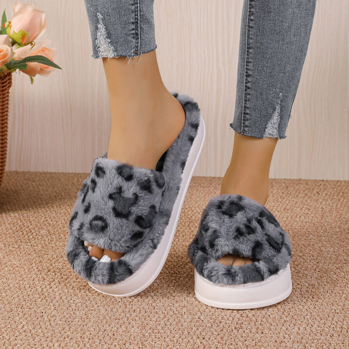 Fashion Winter Slipper Leopard Print Thick-soled Warm Fur Slippers Home Indoor And Wutdoor Shoes-Womens Footwear-Zishirts