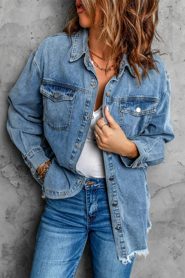 Women's Street Style Lapel Loose Denim Jacket-Jackets-Zishirts