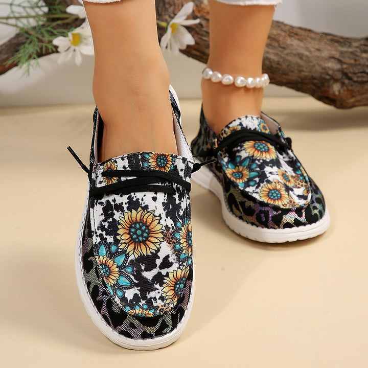 Women's Fashionable Printed Cloth Round Toe Flat Bottom Casual Shoes-Womens Footwear-Zishirts