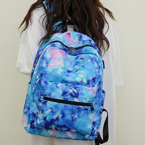 Casual Backpack Fashionable Printed USB Charging-Women's Bags-Zishirts