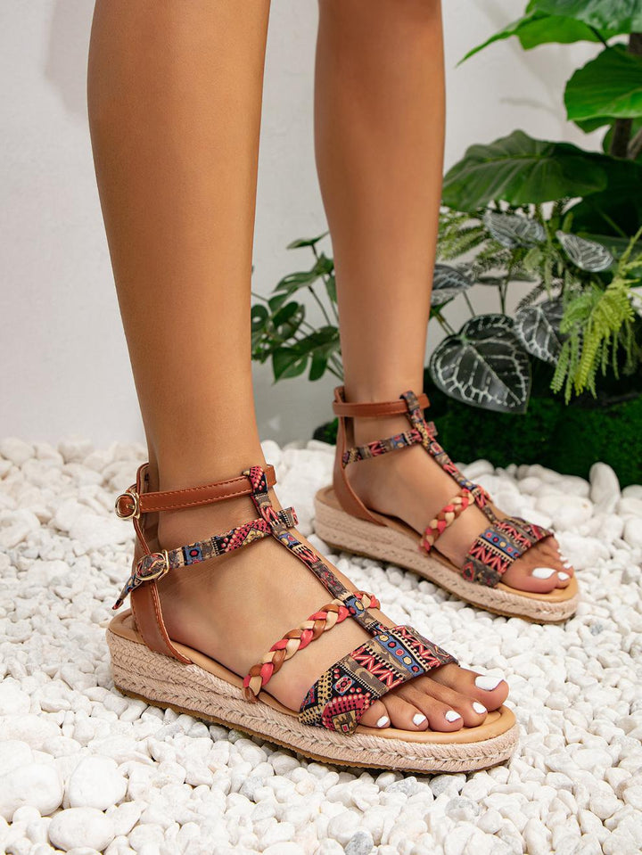 Ethnic style flat bottomed flower women's Roman sandals-Womens Footwear-Zishirts