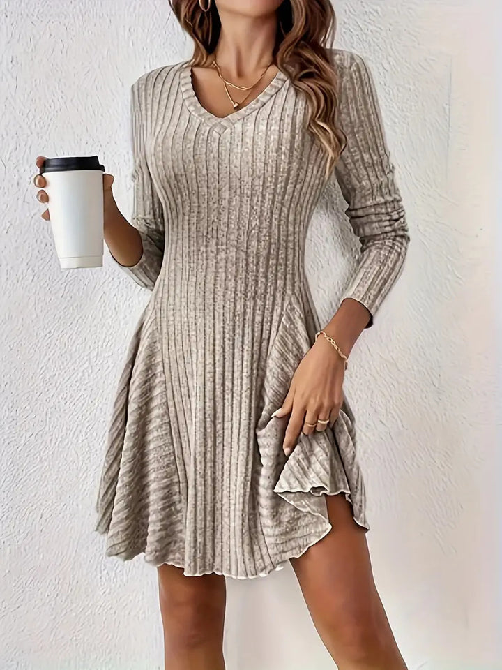 Women's Fashion French Knitted V-neck Dress-Lady Dresses-Zishirts