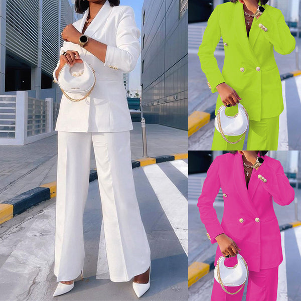 Lady Temperament Casual Small Suit Wide Leg Pants Suit-Suits & Sets-Zishirts