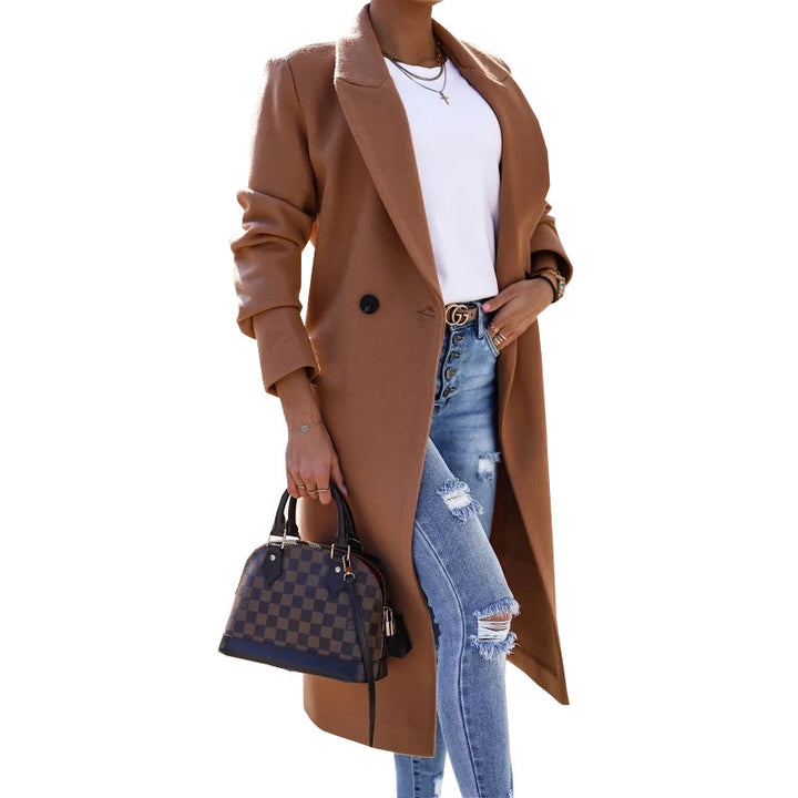 Women's Simple Long Sleeve Lapel Button Slit Woolen Coat-Jackets-Zishirts