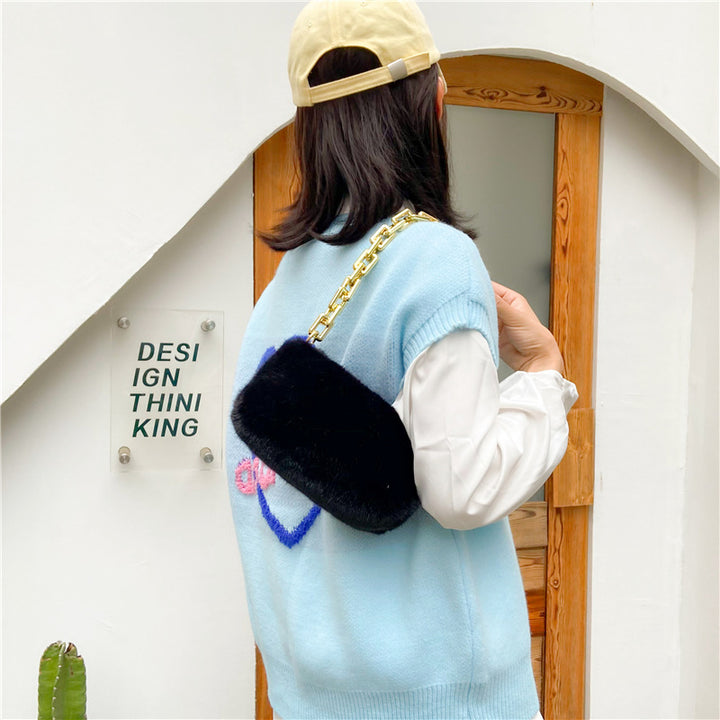 Women's Fashion Chain Shoulder Plush Underarm Bag-Women's Bags-Zishirts