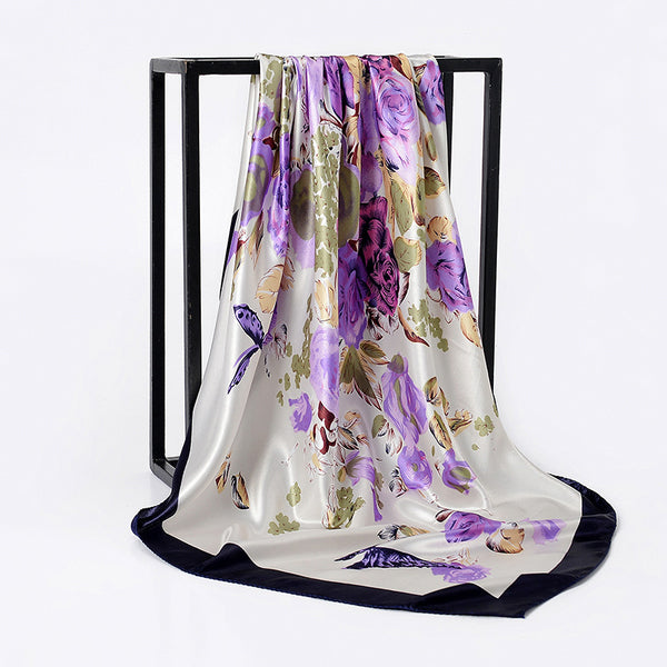 New Elegant Court Rose Silk Satin Large Kerchief Multi-color For Selection-Scarves & Wraps-Zishirts