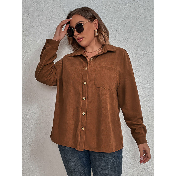 Women's Corduroy Long-sleeved Shirt-Women's Outerwear 2023-Zishirts