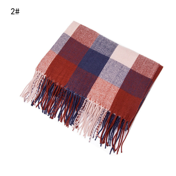 Autumn And Winter Cashmere-like Red Plaid Double-sided Color Plaid Tassel Scarf-Scarves & Wraps-Zishirts