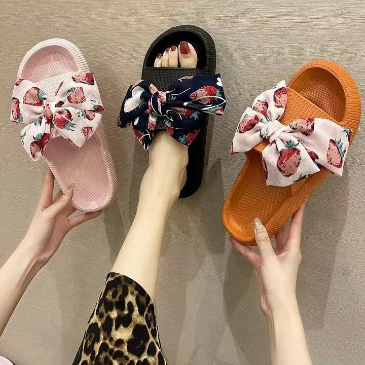 Women's Fashion Casual Strawberry Bow Casual Slippers-Womens Footwear-Zishirts