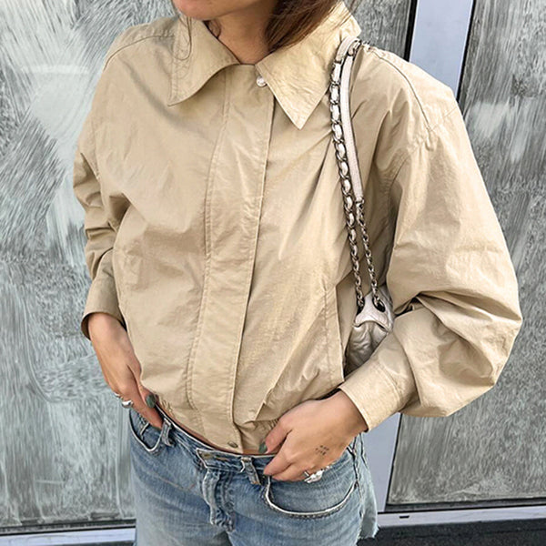 American Style Loose Basic Polo Collar Jacket Trench Coat-Jackets-Zishirts