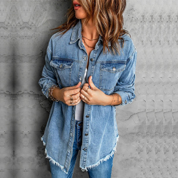 Women's Street Style Lapel Loose Denim Jacket-Jackets-Zishirts