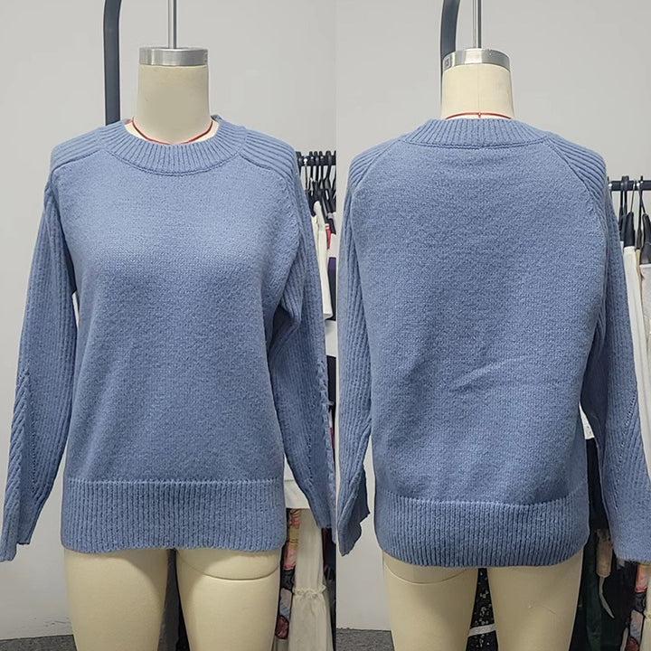 European Milk Blue Bedford Cord Sweater Women's Round-collar Long-sleeve Knitwear-Sweaters-Zishirts