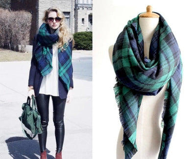 Green Plaid Neutral Acrylic Scarf-Scarves & Wraps-Zishirts