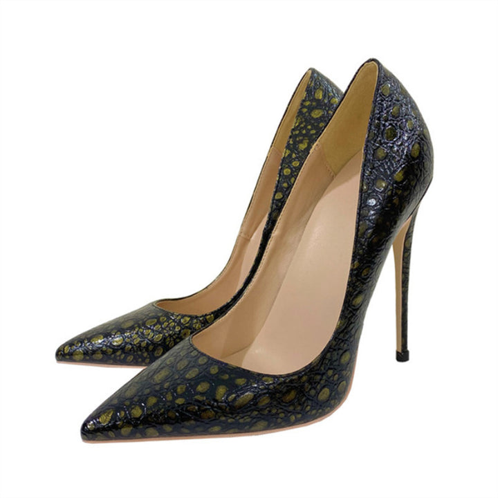 Vintage Snakeskin Pattern High Heels Pointed Toe-Womens Footwear-Zishirts