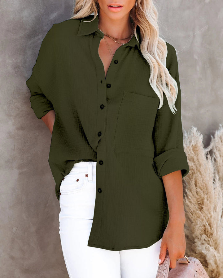 V Neck Button Ladies Cotton Linen Shirt-Blouses & Shirts-Zishirts