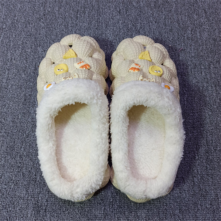 Men's And Women's Fashion Litchi Bubble Platform Non-slip Warm Cotton Slippers-Womens Footwear-Zishirts