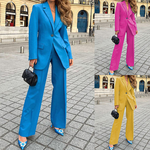 Women's Fashion Blazer Solid Color Casual Pants Two-piece Suit-Suits & Sets-Zishirts