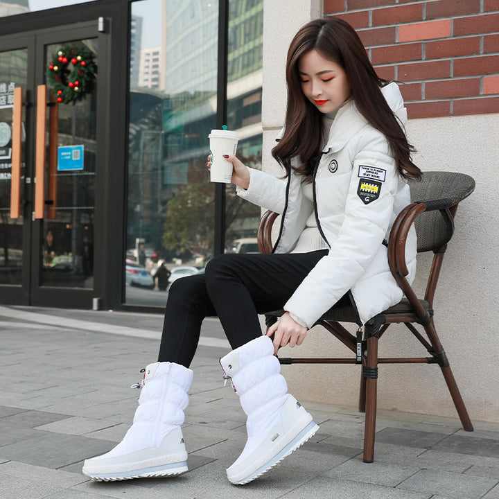 Winter New Plus Velvet Thick Cotton Shoes Thermal Middle Tube Waterproof Non-slip Boots-Womens Footwear-Zishirts