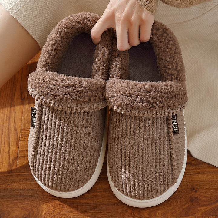 Ankle Wrap Cotton Slippers Winter Women's Plus Size Thickened Fleece-lined Warm Slugged Bottom-Womens Footwear-Zishirts