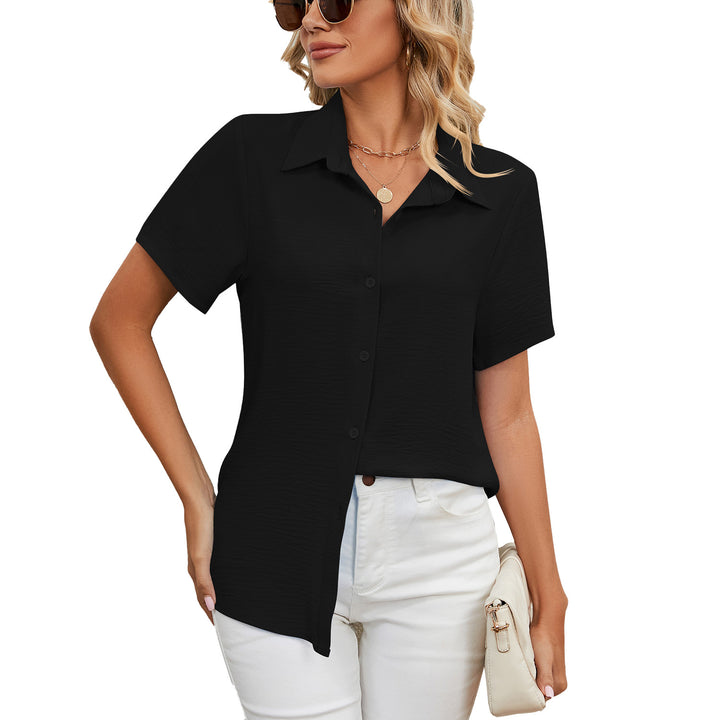 Women's Summer Anti-wrinkle V-neck Casual Loose Solid Color Shirt Top-Blouses & Shirts-Zishirts